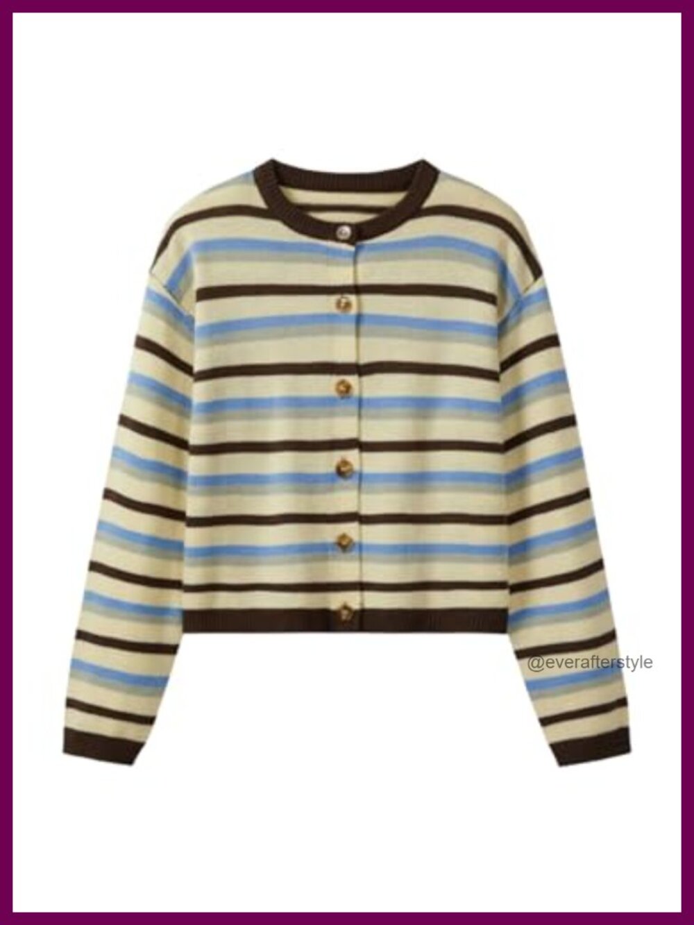 Striped Cardigan Sweater Button Up Drop Shoulder Loose Fit Women's